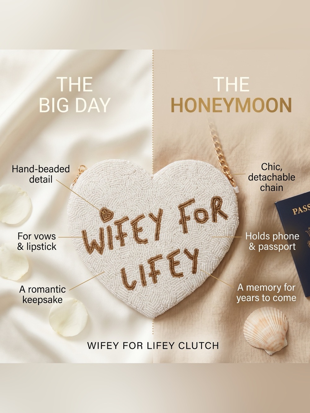 Wifey For Lifey Heart Beaded Crossbody Bag - White - Picture 6 of 6